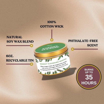 Premium Sage Candle with Energy Cleansing Mantra – Natural Soy Wax, Cotton Wick, Paraben and Phthalate-Free Scent, Non Toxic - Clean Scented Candles for New House, Housewarming, Smudging 6oz