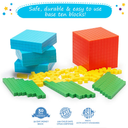 Simply magic 140+1 PCS Colorful Base Ten Blocks & Activities Set & 131 PCS Base Ten Blocks for Math
