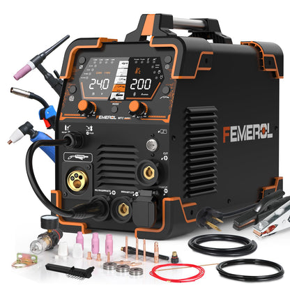 FEMEROL Plasma Cutter Welder Combo 200A Gas MIG/Gasless MIG/HF TIG/Stick/CUT/SPOT 6 in 1 Welding Machine Aluminum Welding 110/220V Dual Voltage Multi Process Welder
