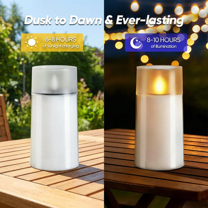 Homemory Solar Candles Outdoor Waterproof, Flickering Flameless LED Candles with Dusk to Dawn Sensor, 3"x6" Solar Powered Candles for Outdoor Lanterns Patio Garden Yard Christmas Decorations, 2 Pack