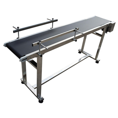 BREVELTION PVC Flat Belt Conveyor Stainless Steel Industrial Transport Conveyor Adjustable Speed Conveyor with Double Guardrails Conveyor Length 71inch Width 11.8inch Load 11LBS 120W