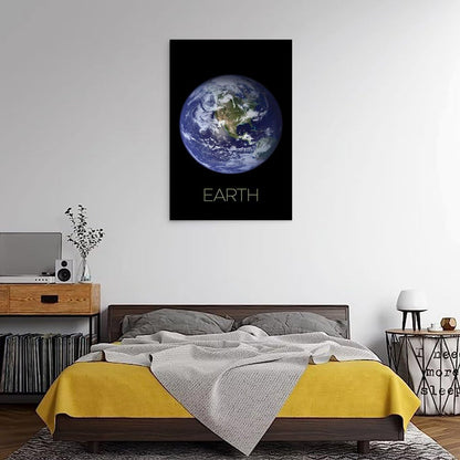 Solar System Canvas Wall Art - Earth Planet Space Poster for Kids Room Bedroom Classroom, STEM Educational Astronomy Decor, Science Gift for Boys Girls Teens, 12x18 Inch Framed