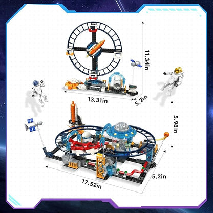Utbttor 2 in 1 Space Roller Coaster Building Set with Rockets UFO Satellites Space Capsules Buildable City Park Friends Building Block Toys STEM Gift for Birthday Party Boys Girls Child 6+