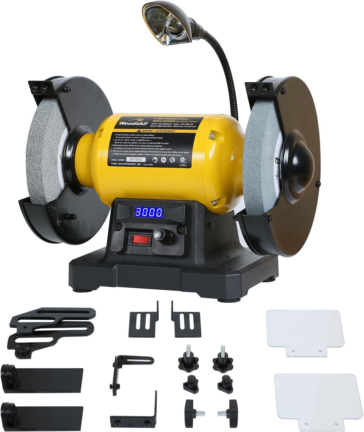 Digital Display 8 Inch Variable Speed Bench Grinder, 3/4HP 5.0 Amp Power Bench Grinder with Work Light, Adjustable Tool Rest and Cast Iron Base for Knife, Chisel