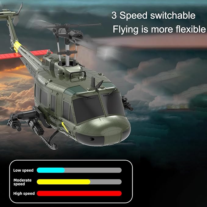 315MM UH-1 Remote Control Helicopter Aircraft for Adults Expert 6CH C032 RC Heli Maintain Altitude Brushless Motor/Optical Flow Positioning/Fly Upside Down 3D Rolling (RTF 2Battery)