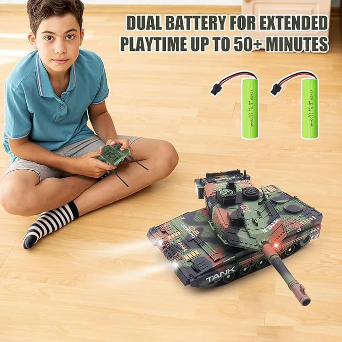 RC Tank - 2.4Ghz Remote Control Army Tank Toys with Auto Demo Sound Light Smoke - 13 Channel Military Vehicles Model Gift for Kids Adults Boys Age 6-8 9-12 Army Green
