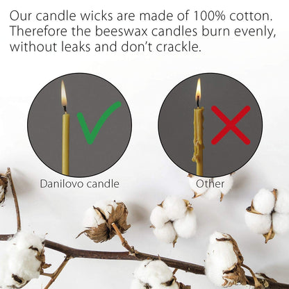 Danilovo Pure Beeswax Candles - Honey-Scented, Decorative Thin Taper Candles - Ideal for Birthday Decoration or Church Prayers - Drip Free, Tall & Smokeless Pack of 300 pcs, 7.3 x 0.24 inch