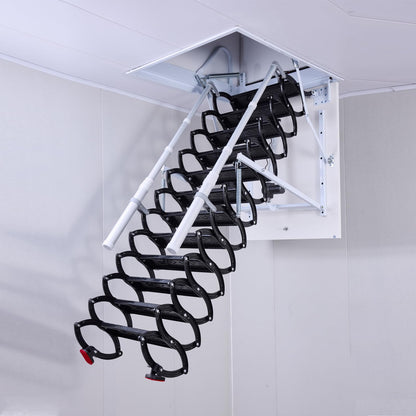 12 Steps Electric Attic Ceiling Ladder, Retractable Pull Down System Attic Stair, Invisible Folding Ceiling Loft Ladder with Telescoping Handrail, Extension Steps Staircase for Home (Black, Steps 12)