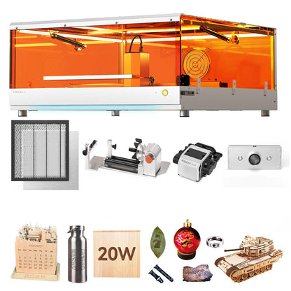 TOOCAA Laser Engraver 20w with 5 in 1 Rotary Roller Set,Smart Camera,Air Assist,Honeycomb Panel, 22" x 22" Bed Size,Safe Laser Engraving Cutting Machine Expert for Metal Tumblers Wood Acrylic