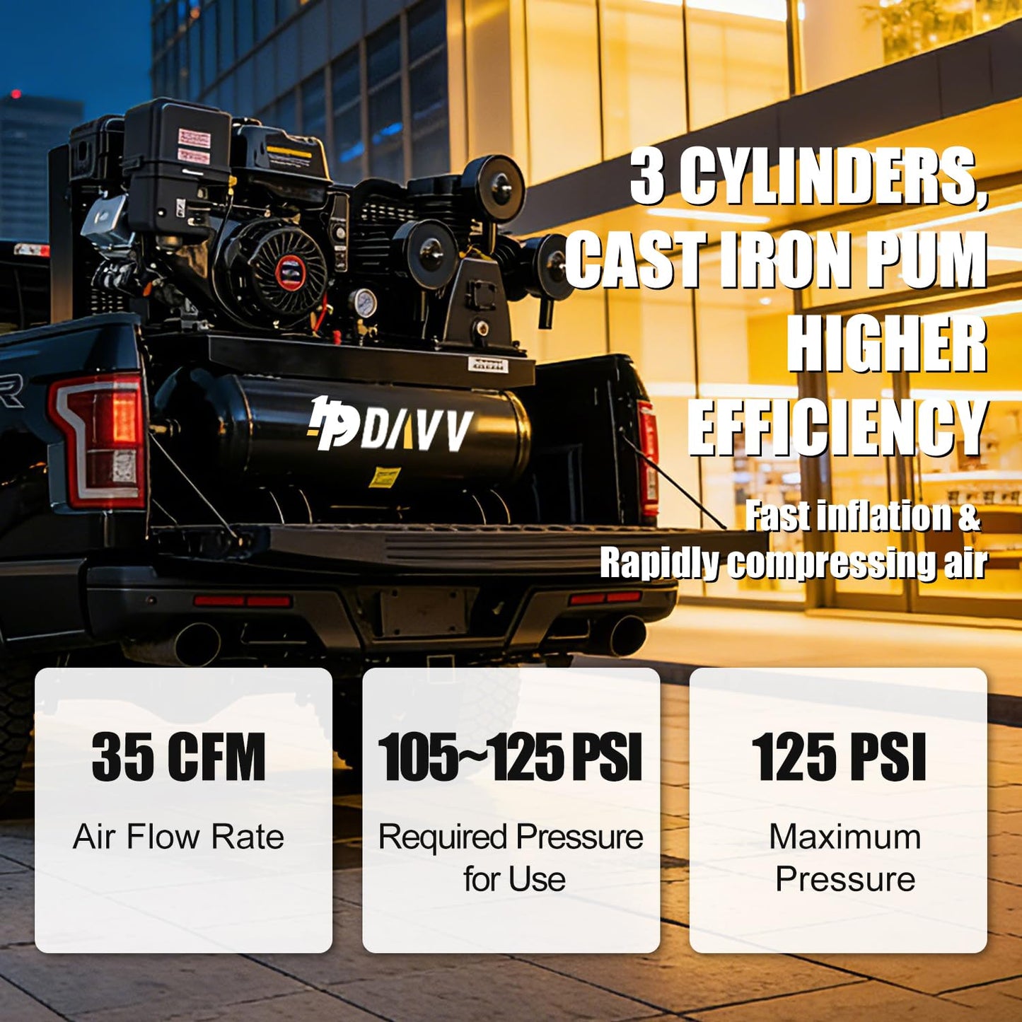 HPDAVV 30 Gal Gas Powered Air Compressor 13HP 35CFM Electric Start Gas Driven Piston Pump Air Compressed System with 125PSI Max. Pressure and ASME Tank for Worksho, Machinery, Construction Sites