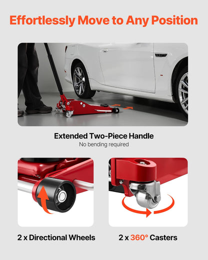 VEVOR Low Profile Floor Jack 3 Ton Aluminum and Steel Racing Floor Jack with Dual Pistons Quick Lift Pump, Hydraulic Trolley Car Lift for Sports Car, SUV, Pickup, Lifting Range 3.3"-20.3"