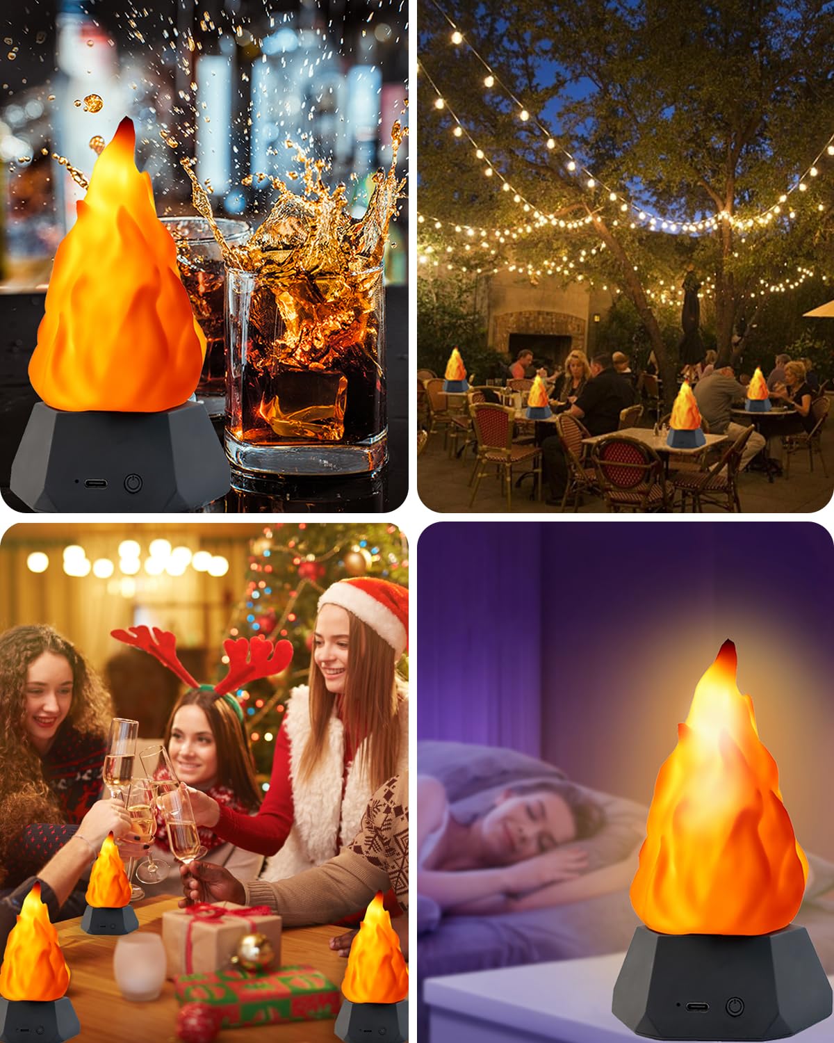 ARTISTMART Fake Fire Lamp, LED Rechargeable Travel Night Light with Flickering Cozy Lighting,3-Mode Flame Fireplace Candles for Apartment Patio Decor Outdoor Camping Decorations-4 Pack…