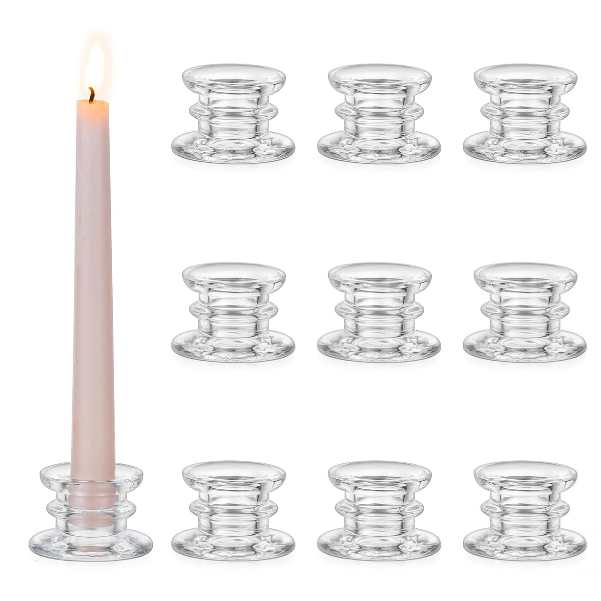 Glasseam Taper Candle Holders Bulk: 10pcs Glass Candle Sticks Holder Decor Clear Short Small Candlestick Holders Modern for Table Centerpiece Wedding Christmas Dinner Party