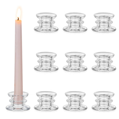 Glasseam Taper Candle Holders Bulk: 10pcs Glass Candle Sticks Holder Decor Clear Short Small Candlestick Holders Modern for Table Centerpiece Wedding Christmas Dinner Party