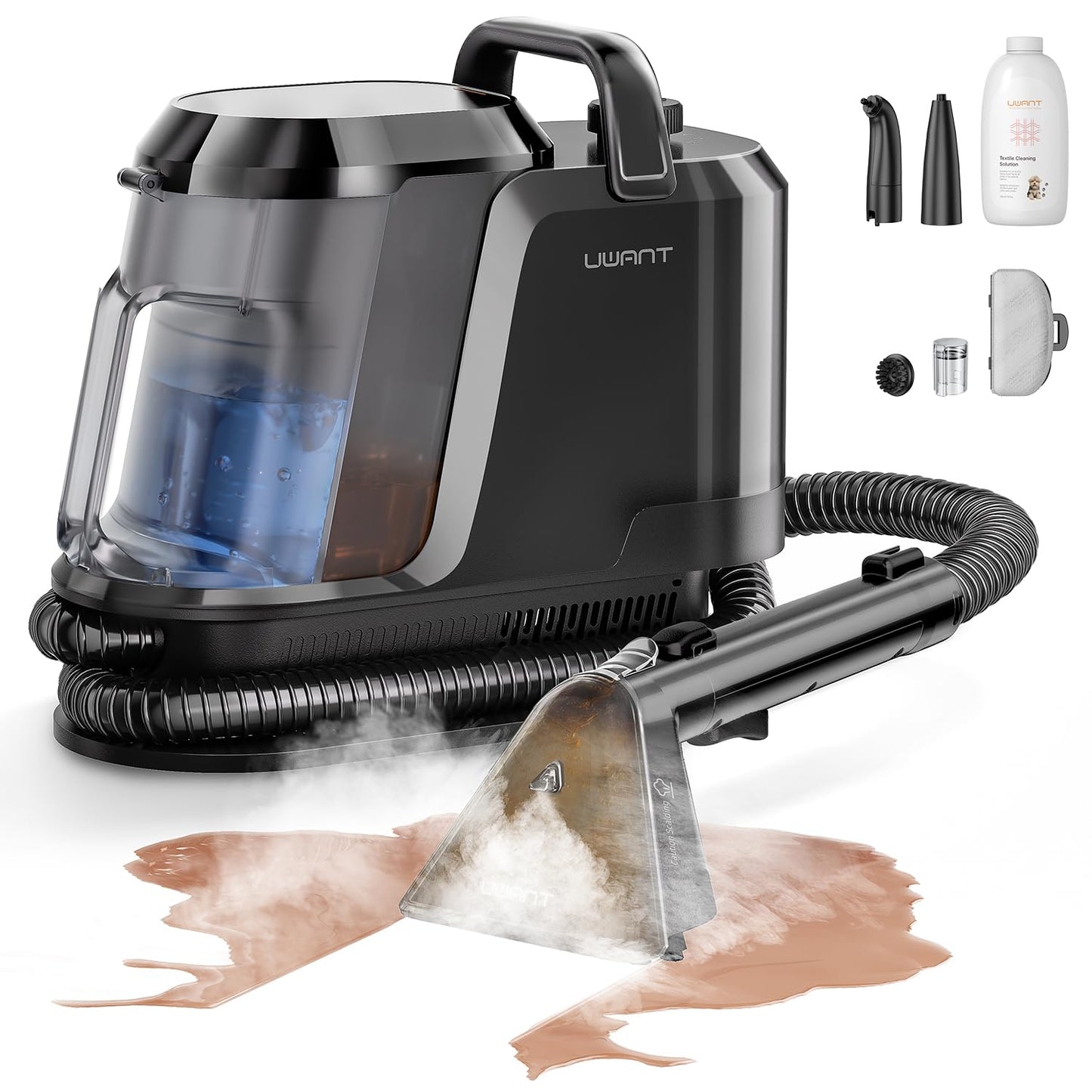 Uwant Carpet Cleaner Machine with Steam&Hot&Cold Water System 18Kpa Powerful Suction Upholstery Cleaner Machine with Textile Cleaner for Pets, Carpet Steam Cleaner with Specialty Tools for Cars