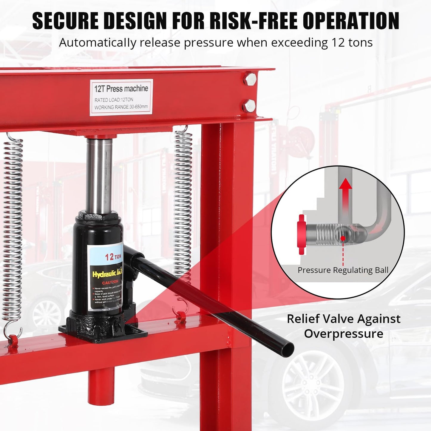 12-Ton H-Frame Hydraulic Press with Adjustable Table & 2 Press Plates, Heavy-Duty Shop Press for u-Joints, Metal Bending, and Garage Repairs