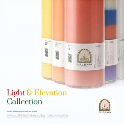 Alumenza 7 Day Candle in Glass Jar – Clean Burning Unscented – Large & Tall Devotional Prayer Pillar Candles for Home, Memorial, Rituals, Spells, Baptisms, Long Lasting (7 Color, Pack of 6)