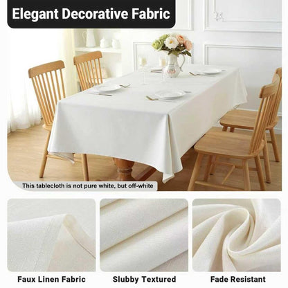 Laolitou Table Cloth (Fits 8 Foot Table) Rectangle Linen Waterproof Textured White Tablecloth, Washable Wrinkle Free Spill Proof Fabric Tablecloths for Dining Table Farmhouse, 60x120 Inch