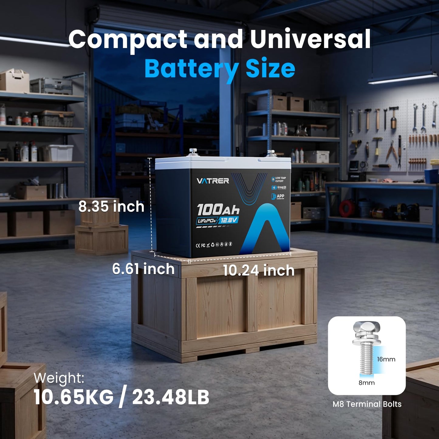 150A BMS 12V 100Ah Group 24 Lithium Battery with APP Monitoring, Rechargeable LiFePO4 Trolling Motor Battery, Multi-Protection, 1.92kW Max Load Power for RVs, Boats, Off-Grid, Home Energy Storage, etc
