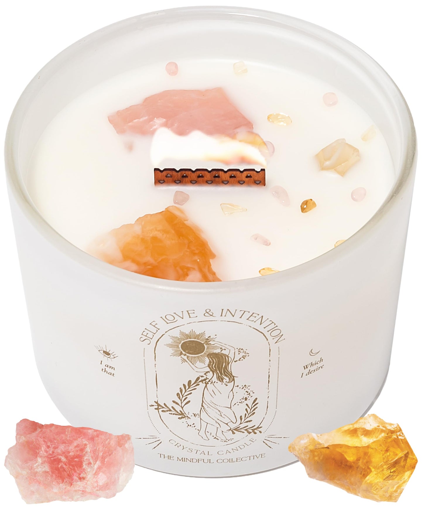 Large Crystal Candles for Women - 12oz Soy Wood Wick Candles that Crackle. Scented, Non-Toxic, Luxury Aromatherapy. Unique Meditation Spiritual Gifts for Women