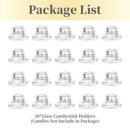 Hewory Glass Taper Candle Holders: 20 PCS Candlestick Holders Clear Short Tapered Candle Holder Set - Candle Stick Holder Decor for Table Centerpiece Wedding Party Advent Christmas Home Decorations