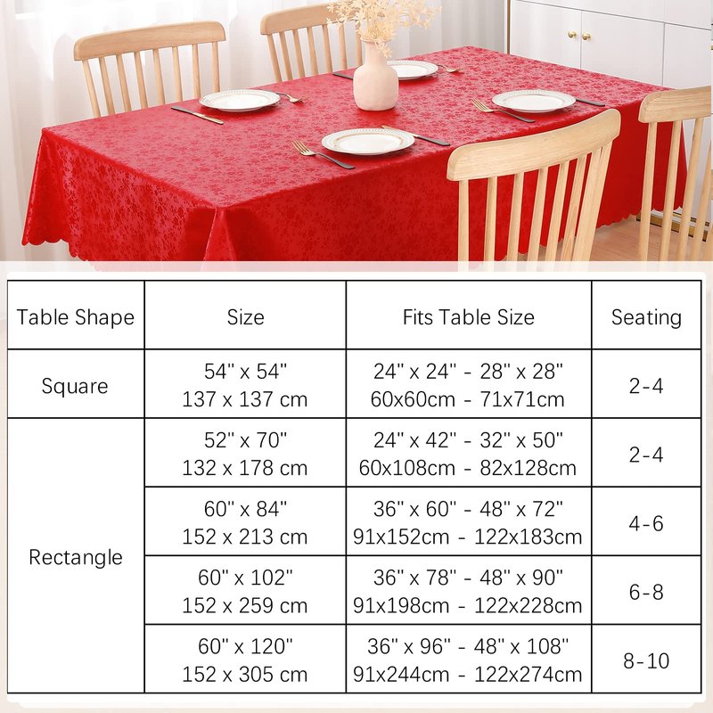 Smiry Rectangle Table Cloth, Waterproof Heavy Duty Vinyl Tablecloths, Wipeable Washable Table Cover for Kitchen and Dining Room (Red, 54" X 120")