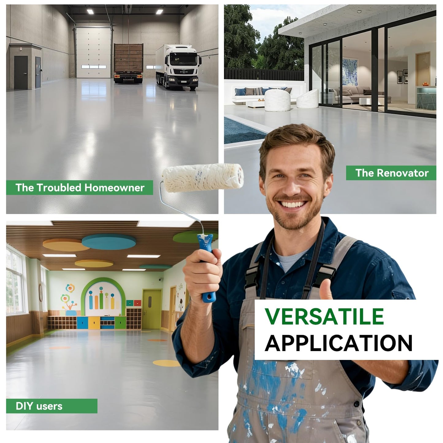 5 Gallon Professional Floor Paint Kit (Sea Gray,800-1000 sq.ft) - Acrylic Concrete Coating for Garages & Indoor and outdoor floors and walls | Single Component Formula | Ready-to-Use | Low VOC