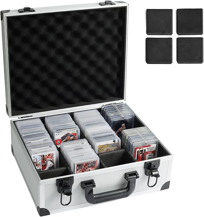 Toploaders Storage Box for 3 x 4 35pt Rigid Cards Trading &amp Sports Cards Graded &amp Rating Cards with 7 DIY Sponge Partitions (Holds 600+ Toploaders M600-Silver)