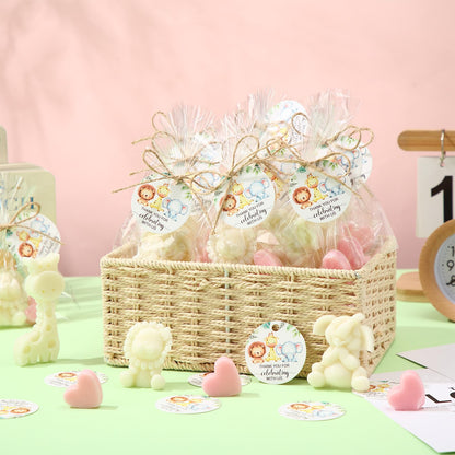Demissle 20 Sets Safari Animal Baby Shower Soaps Favors for Guests Jungle Greeting Card Bath Gift for Birthday (Pink)