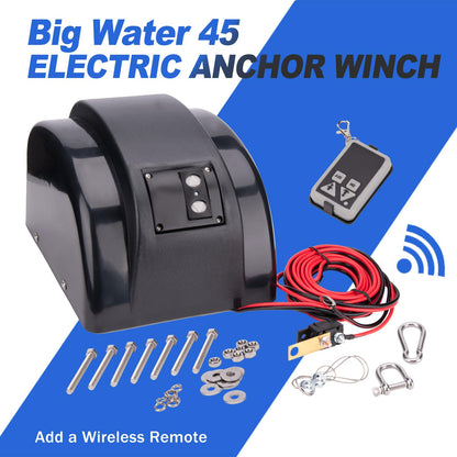 Electric Anchor Winch,Marine Anchor Winch Saltwater Boat Anchor Windlass Kit with Wireless Remote Control,Anchors Up to 45 LBS, Heavy Duty Towing Winches for Fishing Boat Pontoon Boat (45LBS, Black)