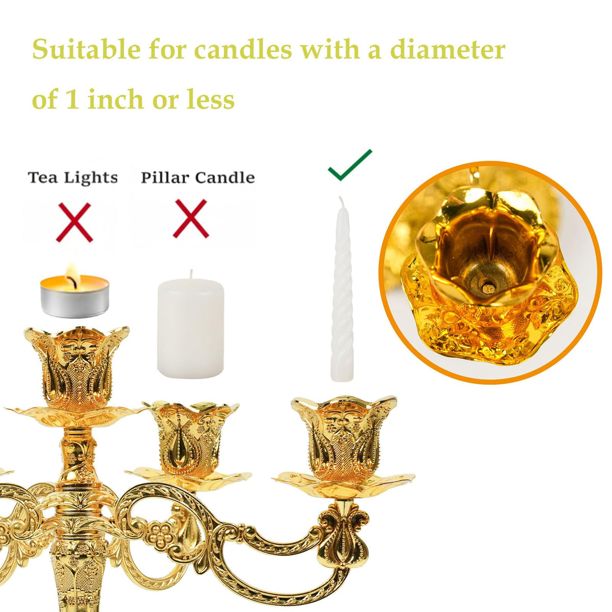 5-Candle Candelabra Metal Candlestick Holder Home Decoration for Weddings, Churches, Halloween, Christmas, Birthday, Wedding, Valentine's Day (A-Gold*2)