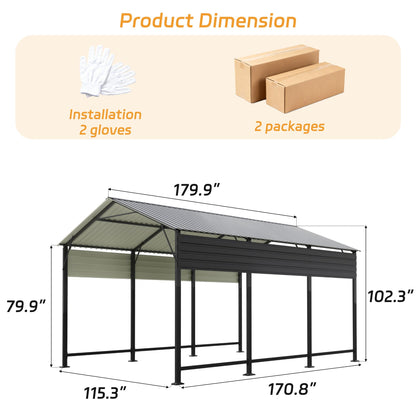 Patiowell 10x15 FT Metal Carport, Heavy Duty Carport with Reinforced Frame and Galvanized Steel Roof, Outdoor Car Port Shelter for Car, Truck, Boat and Tractor, Black