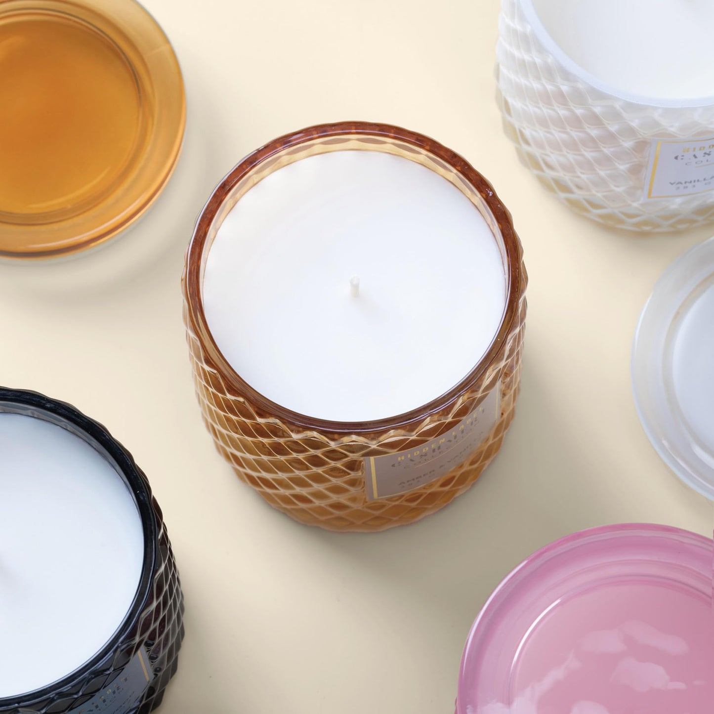 Hidden Label Amber & Vanilla Fall Candles, Natural Candle Non Toxic,100% Cotton Lead-Free Wick,Candles for Home Scented,10 oz 65 Hours Burn time,Candle Gifts for Women & Men.
