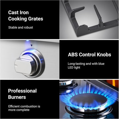AAOBOSI 36 inch Gas Cooktop, Freestanding Range Commercial Cooktops, Built-in Propane Stoves Top NG/LPG Switch, Cast Iron Stove Top Covers for with 6 Gas Burners for Cooking, Grilling