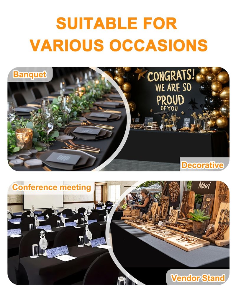 Spandex Table Cover 2 Pack 6FT Black Fitted Tablecloths,Washable Wrinkle Resistant Stretch Table Cloth Rectangle for Vendor Booth Display Items,Party Supplies for Adults,Wedding Decorations,Banquet