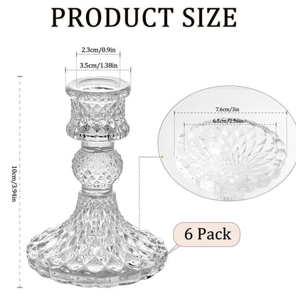 6 Pack Glass Taper Candlestick Holders, Clear Candlestick Holders, 4" H Crystal Candle Holders Decorative Candle Stand Centerpiece for Wedding, Festival, Dinning Party Table Decor