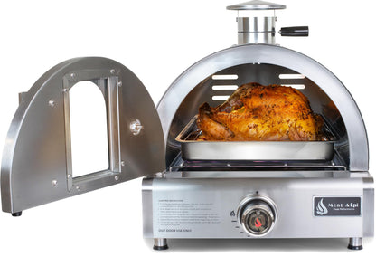 Mont Alpi 17"W x 18"D x 19"H Stainless Steel Premium Outdoor Kitchen Countertop Table Top Portable Propane Gas Pizza Oven with Grease Tray + 12" Pizza Stone - Great for Camping Backyard and Tailgating