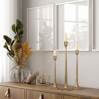 Iron Taper Candle Holder Set of 3 - Decorative Tall Candle Stand, Candlestick Holder for Wedding, Dining Table, Party Decoration (Antique Brass)