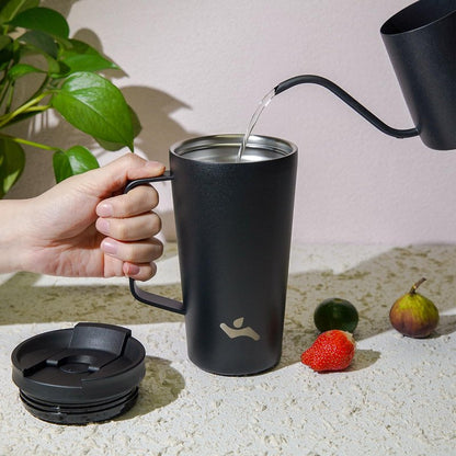 Insulated Tumbler with Handle and Straw, 18 OZ Travel Coffee Mug Stainless Steel Cup Metal Water Bottle,Black