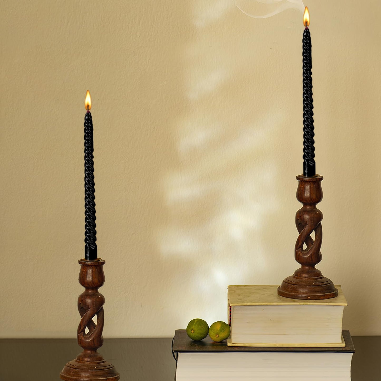 10 Inch Taper Spiral Candle, Set of 4 Tapered Candles,Smokeless,Tall Candlesticks, Home Dinner, Party, Wedding, Halloween, Christmas (4, Black, 25cm)