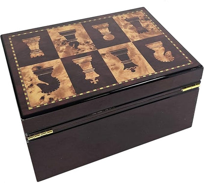 HPL Large High Gloss Cherry and Burlwood Color Locking Chess Storage Box for up to 4 3/4 inch Men Set