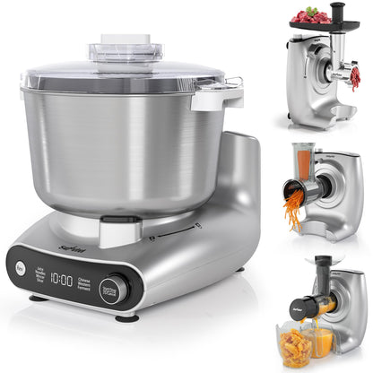 SUNVIVIPRO 5.3QT Electric Dough Mixer, 4-in-1 Multifunction Stand Mixer with Fermentation & LED Display & Knob Control, Slow Juicer, Meat Grinder, Salad Maker for Kitchen