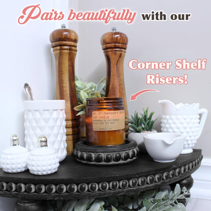 Felt Creative Home Goods Set of 2 Round Rustic Wood Beaded Risers - Sturdy 2-Sided Stackable Decor Pedestal Stands for Tiered Tray, Candle, Mug Display (Rustic Black, 5 inch)