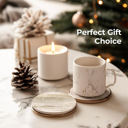 Ehigta Coasters Set of 6, Absorbent Drink Coaster with Holder, Marble Style Ceramic Stone Coasters for Drinks Coffee Tabletop Protection, Modern Furniture Coaster for Home Decor House Warming Gifts