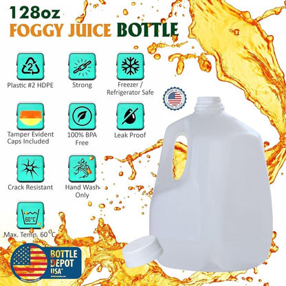 (4 PACK) 128 Oz Empty Plastic Gallon Juice Bottles with Tamper Evident WHITE Caps - Smoothie Bottles - Ideal for Juices, Milk, Smoothies, Picnic's and Even Meal Prep - Made in USA