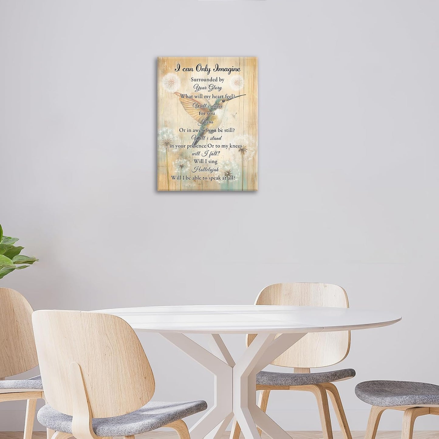 Hummingbird Wall Art, Farmhouse Christian Pictures Wall Decor, Bird Dandelion Canvas Prints, I Can Only Imagine Painting, Framed Artwork for Bedroom Living Room Kitchen Bathroom Dining Room Office 24"x 20"