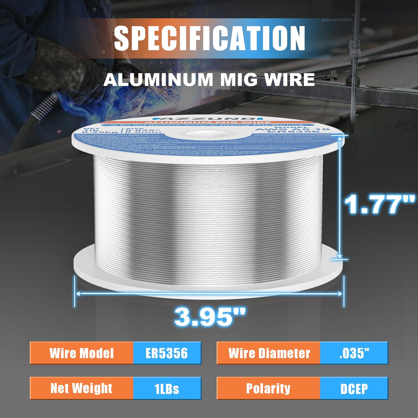 AZZUNO 8 in 1 200A MIG Welder & .035" Magnesium Aluminum Mig Welding Wire ER5356 1LB, 110V/220V Welder Machine Flux Core MIG/Gas MIG/MAG/Aluminum MIG/Spot MIG/Lift TIG/Stick Welding/Spool Gun Compatib