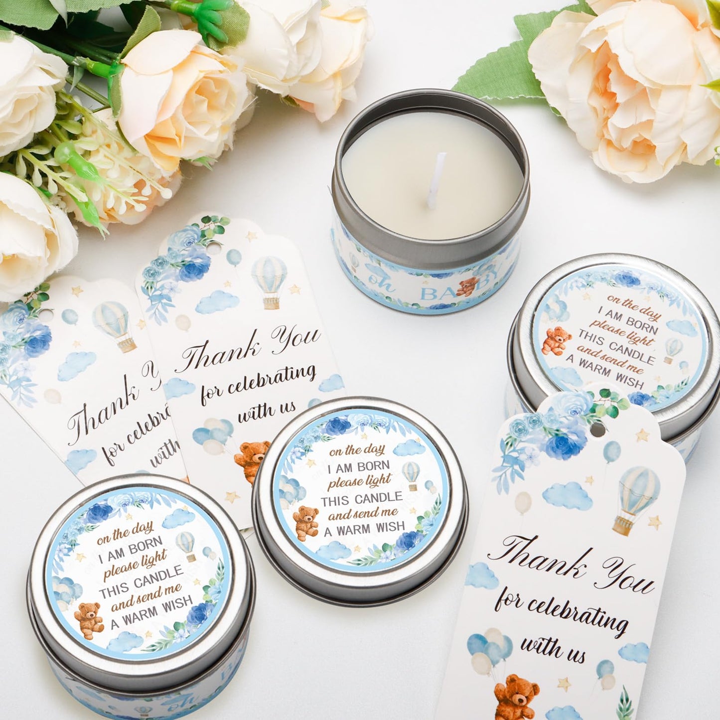 50Set Baby Shower Candle Party Favors Bear Lavender Scented Candles Bulk Favors for Guests Girl Boy Baby Shower Gender Reveal Party Gifts (Blue Bear)
