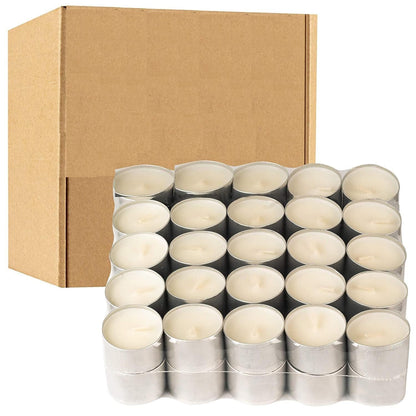Tealight Candles 100% Pure Wax, Unscented, Long Burning Tealight, 9 Hours Burn time, White Unscented Tea Light Candles (Pack of 50)