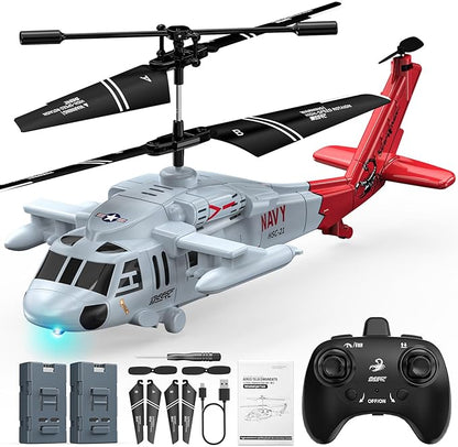 DEERC Black Hawk RC Helicopter Remote Control Helicopter with Red Scorpion Tail Design 24 Mins Flight (2 Batteries) Helicopters Toy for Kids LED Lights Altitude Hold Birthday Gift for Boys 8-12